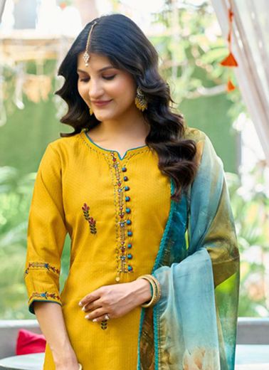 KHOOBSURAT - Catalog # 56961 (Set of 6 Readymade Salwar Suits) by Brand MITTOO