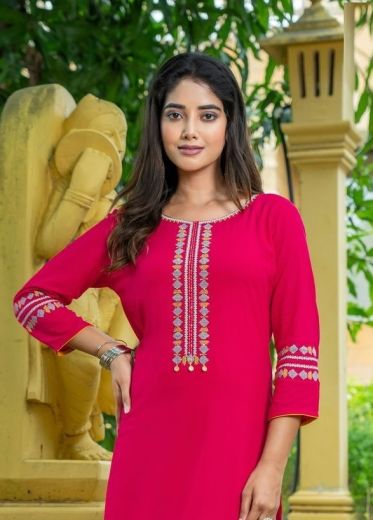 CHANCHAL - Catalog # 57429 (Set of 6 Readymade Women's Kurtis / Tops) by Brand KADLEE FASHION