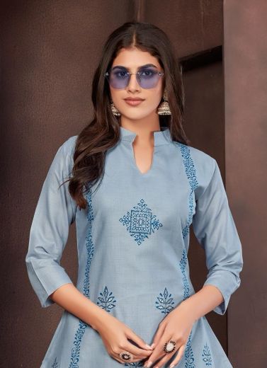 COTTON ANARKALI CO-ORD SETS - Catalog # 57945 (Set of 7 SIZE-SETS [Tops With Bottoms]) by Brand POONAM DESIGNER