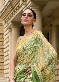 VISCOSE MUL-MUL BATIK PRINT - Catalog # 58426 (Set of 9 Sarees) by Brand MONO POLEY