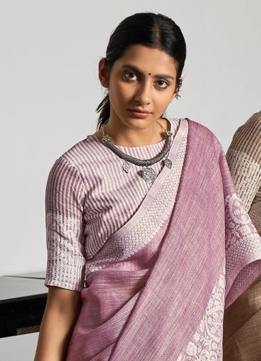 LINEN LOOMS - Catalog # 58496 (Set of 3 Sarees) by Brand DESI MUSE