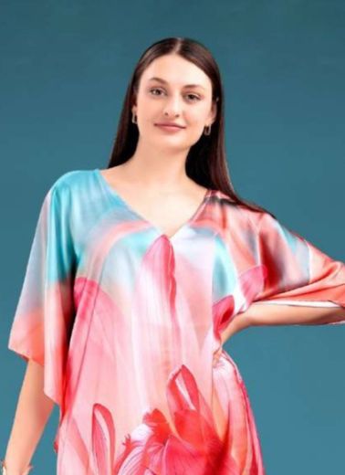 SATIN BREEZE KAFTAN 4 - Catalog # 58784 (Set of 8 Kaftans / Ponchos) by Brand DESI MUSE