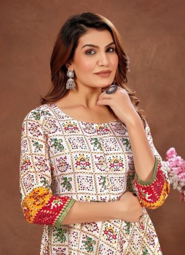 PATOLA FROCK STYLE - Catalog # 58852 (Set of 4 Readymade Women's Kurtis / Tops) by Brand POONAM DESIGNER