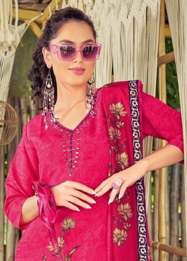 ROMAN SILK DIGITAL PRINTS - Catalog # 60045 (Set of 4 SIZE-SETS [Readymade Salwar Suits]) by Brand POONAM DESIGNER