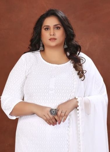 WHITE SPECIAL P57 - Catalog # 62321 (Set of 4 SIZE-SETS [Readymade Salwar Suits]) by Desi Muse