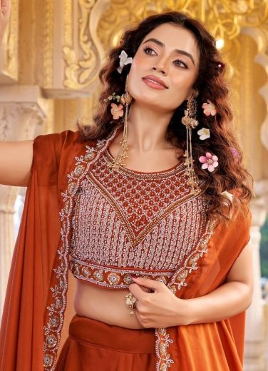 PURPLE ORANGE - Catalog # 63293 (Set of 2 Readymade Lehengas) by Raw Lemon