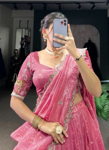 HEENAL 1435 - Catalog # 66599 (Set of 4 Semi-Stitched Lehengas)