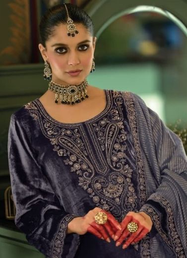 VALENTINE VELVET - Catalog # 67877 (Set of 6 Semi-Stitched / Un-Stitched Suits)