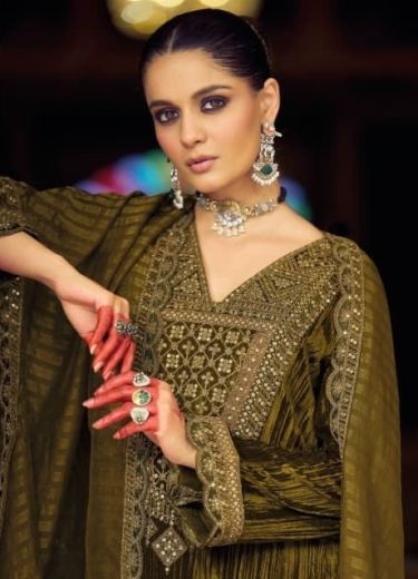 MANGOLIA - Catalog # 67881 (Set of 6 Semi-Stitched / Un-Stitched Suits)