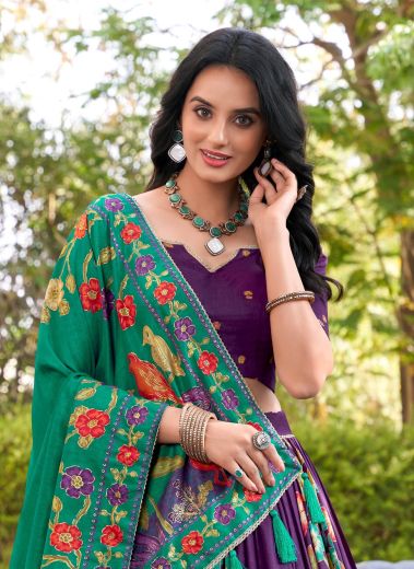 TUSSER FLORA - Catalog # 68036 (Set of 2 Semi-Stitched Lehengas)