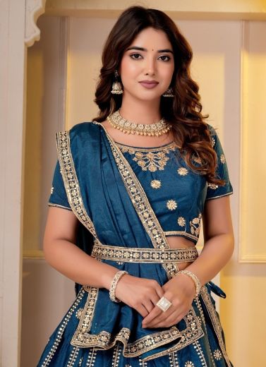 CHINON PEACOCK - Catalog # 68063 (Set of 4 Semi-Stitched Lehengas)