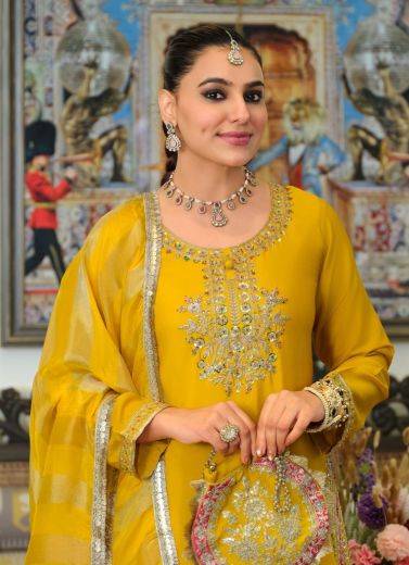 YELLOW [WITH POTLI BAG] - Catalog # 68180 (Set of 4 SIZE-SETS [Readymade Salwar Suits])