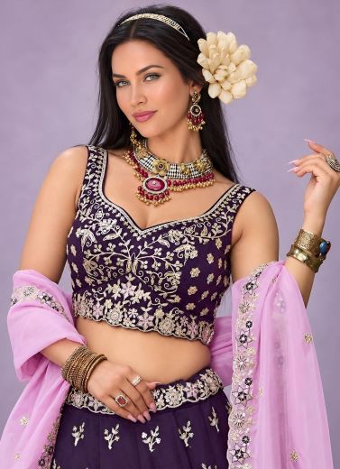 SILK DORI SEQUINS - Catalog # 68216 (Set of 4 Semi-Stitched Lehengas)