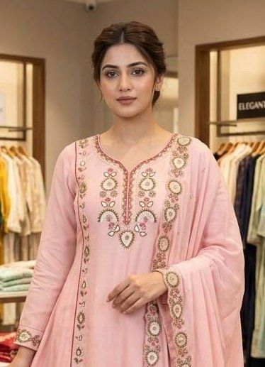 MUL CHANDERI THREADS - Catalog # 68234 (Set of 3 Readymade Salwar Suits)
