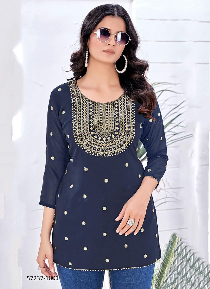 GOLD BEAUTY - Catalog # 57237 (Set of 6 Readymade Women's Kurtis / Tops) by Brand STROLLAY ® GOLD BEAUTY - Catalog # 57237 (Set of 6 Readymade Women's Kurtis / Tops) by Brand STROLLAY ®