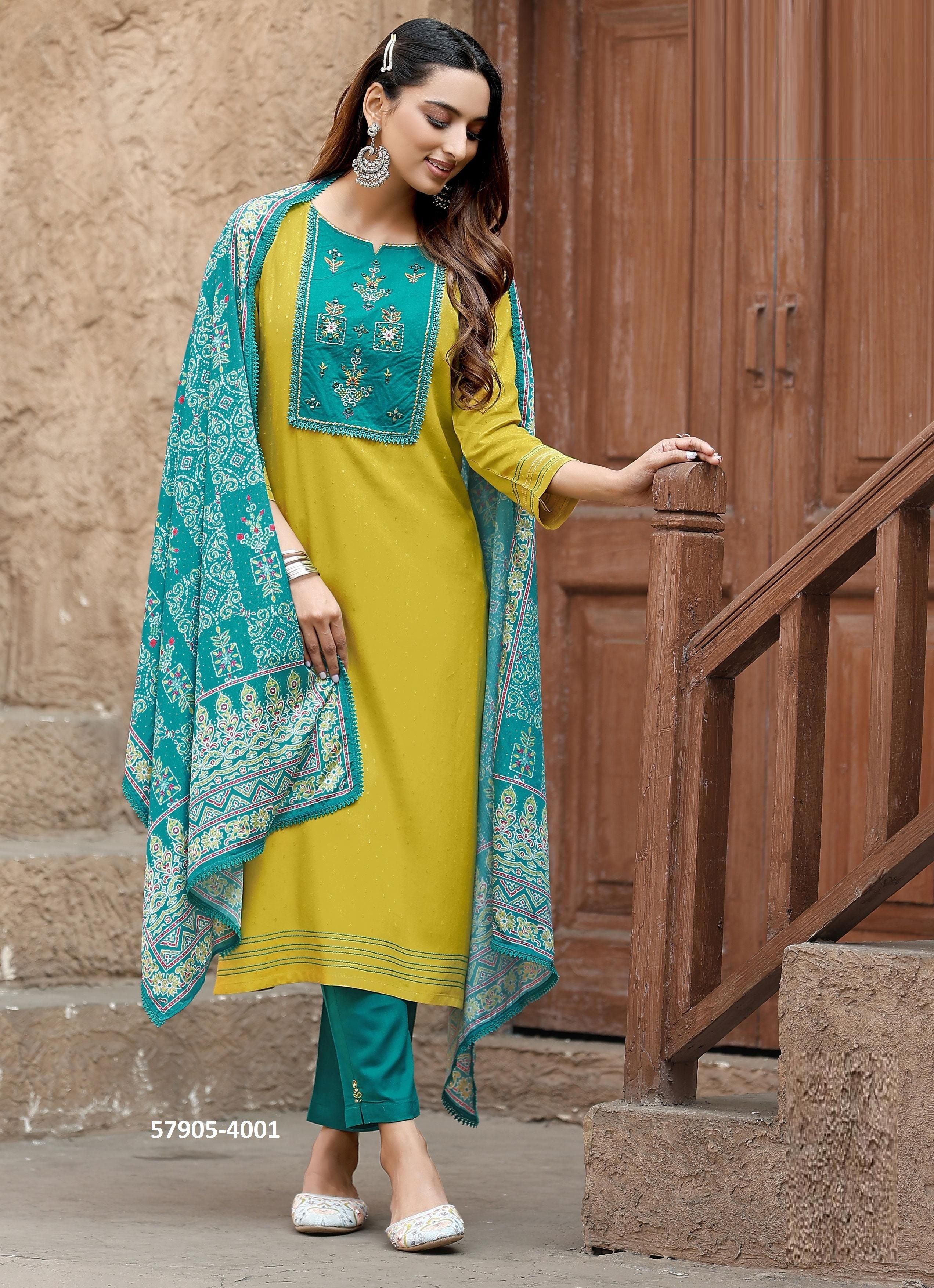 CHAND - Catalog # 57905 (Set of 6 Readymade Salwar Suits) by Brand MITTOO CHAND - Catalog # 57905 (Set of 6 Readymade Salwar Suits) by Brand MITTOO