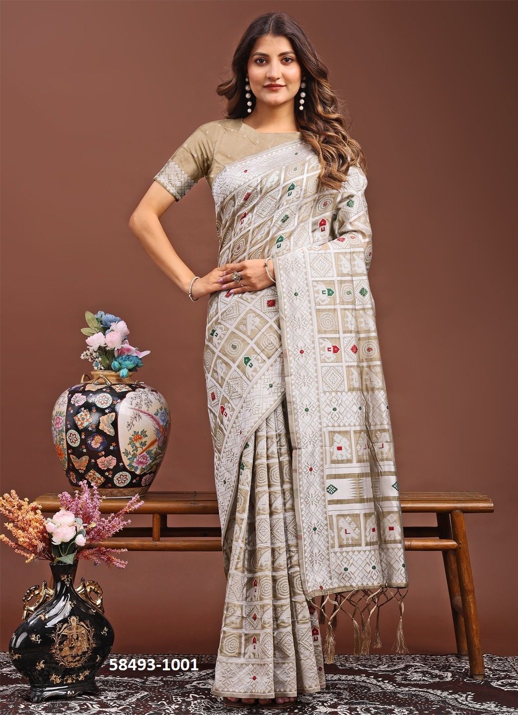 BANDHEJ LINEN LOOM - Catalog # 58493 (Set of 6 Sarees) by Brand DESI MUSE BANDHEJ LINEN LOOM - Catalog # 58493 (Set of 6 Sarees) by Brand DESI MUSE