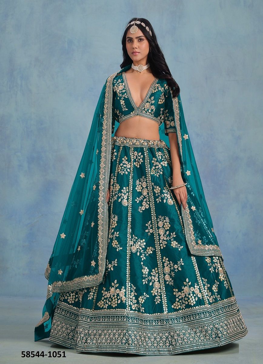 SHEILJA - Catalog # 58544 (Set of 4 Semi-Stitched Lehengas) by Brand DESI MUSE SHEILJA - Catalog # 58544 (Set of 4 Semi-Stitched Lehengas) by Brand DESI MUSE