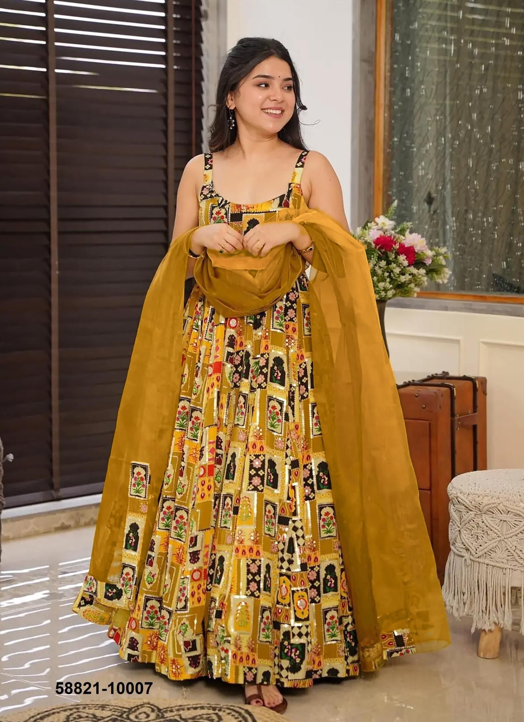 CLORA 10 - Catalog # 58821 (Set of 7 Readymade Gowns) by Brand DESI MUSE