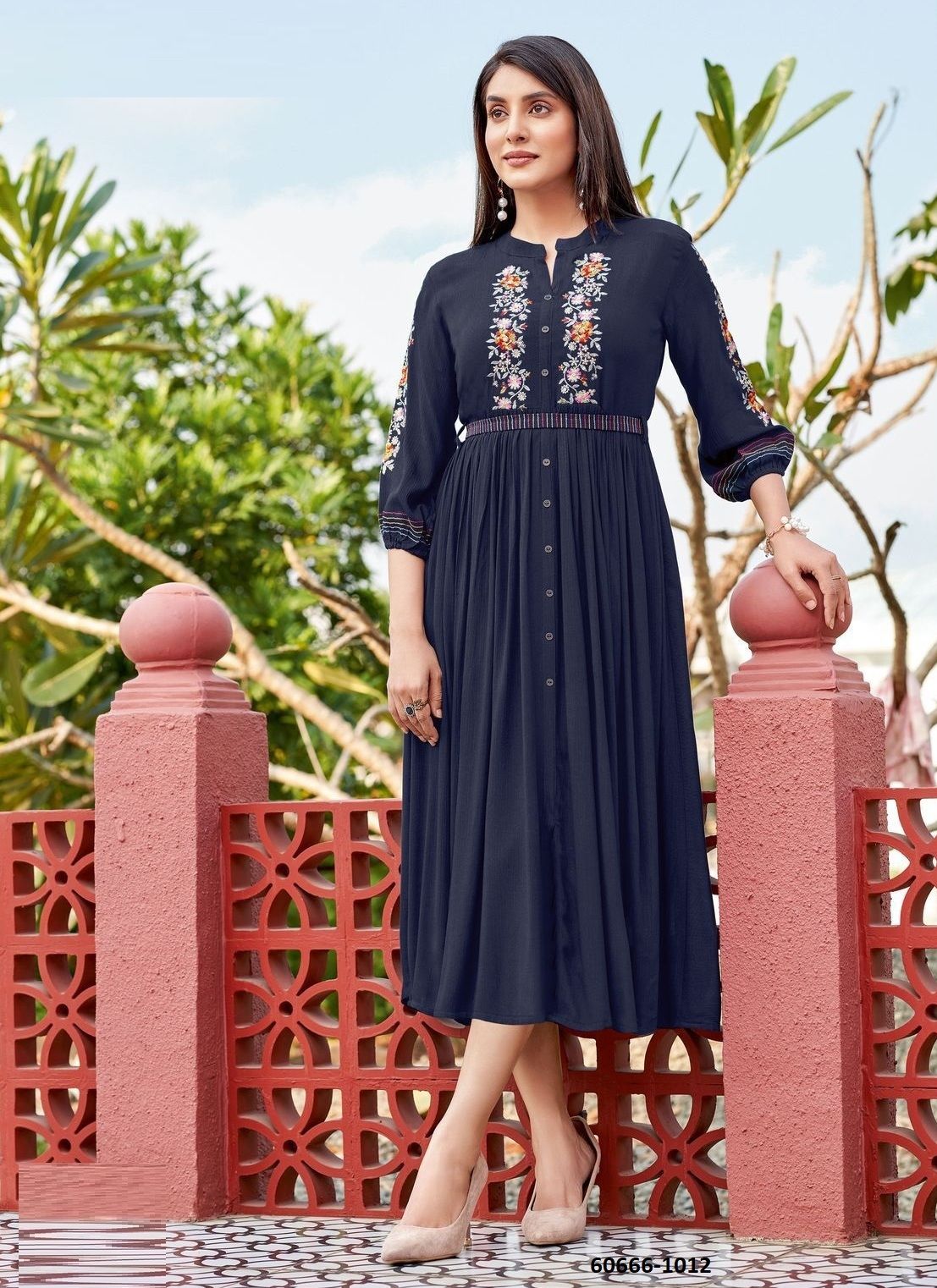 ASHMIN 2 - Catalog # 60666 (Set of 6 Readymade Women's Kurtis / Tops) MADE IN INDIA BY KADLEE FASHION
