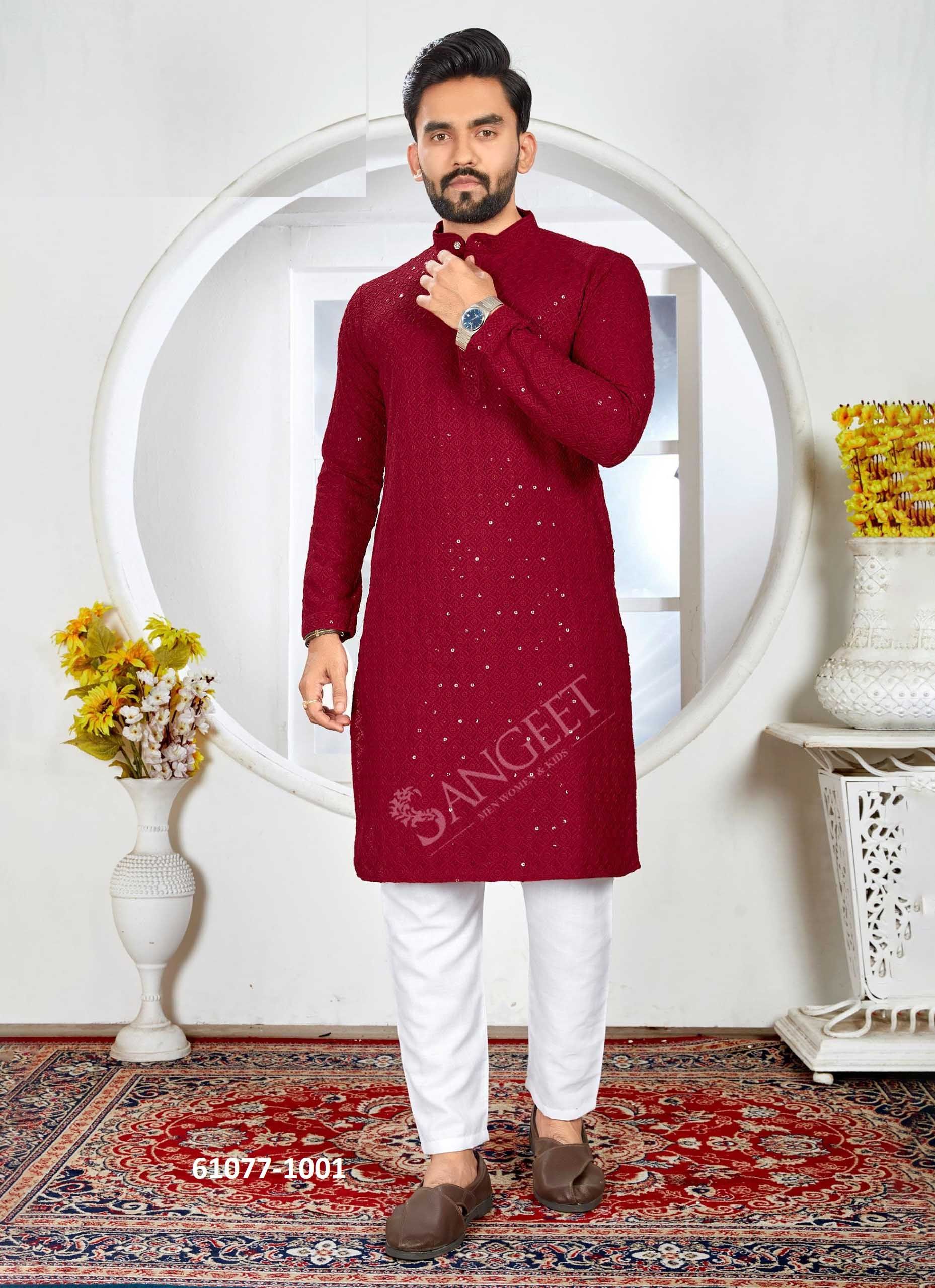 ROYAL SCHIFFLI - Catalog # 61077 (Set of 5 Men's Ethnic Wear) MADE IN INDIA BY SANGEET ROYAL SCHIFFLI - Catalog # 61077 (Set of 5 Men's Ethnic Wear) MADE IN INDIA BY SANGEET