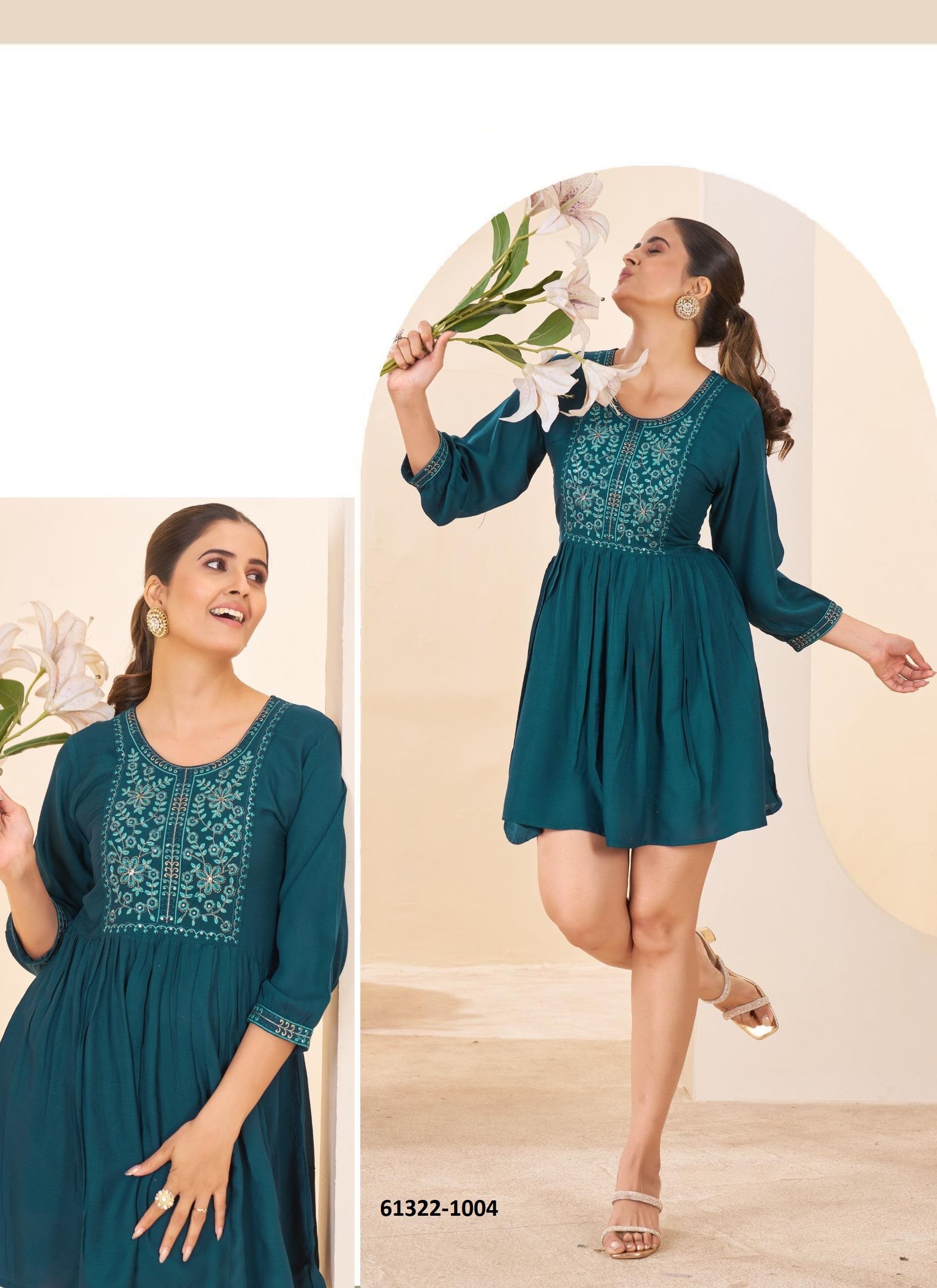 VENEZIA - Catalog # 61322 (Set of 4 Readymade Women's Kurtis / Tops) by Blue Hills
