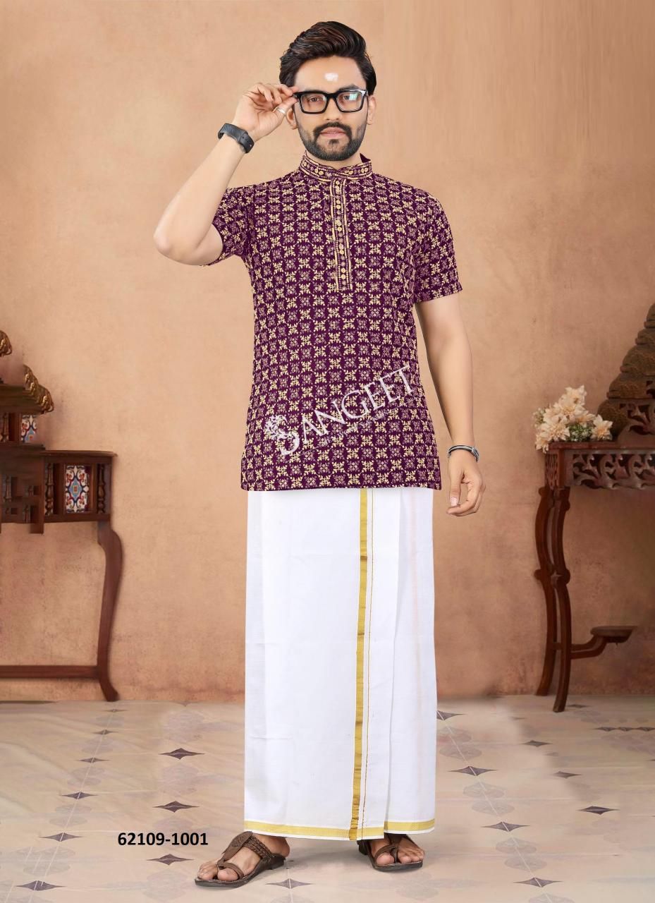 ROYAL MEN SCHIFFLI CHICKEN WORK SHORT KURTA - Catalog # 62109 (Set of 6 Men's Ethnic Wear) by Sangeet ROYAL MEN SCHIFFLI CHICKEN WORK SHORT KURTA - Catalog # 62109 (Set of 6 Men's Ethnic Wear) by Sangeet
