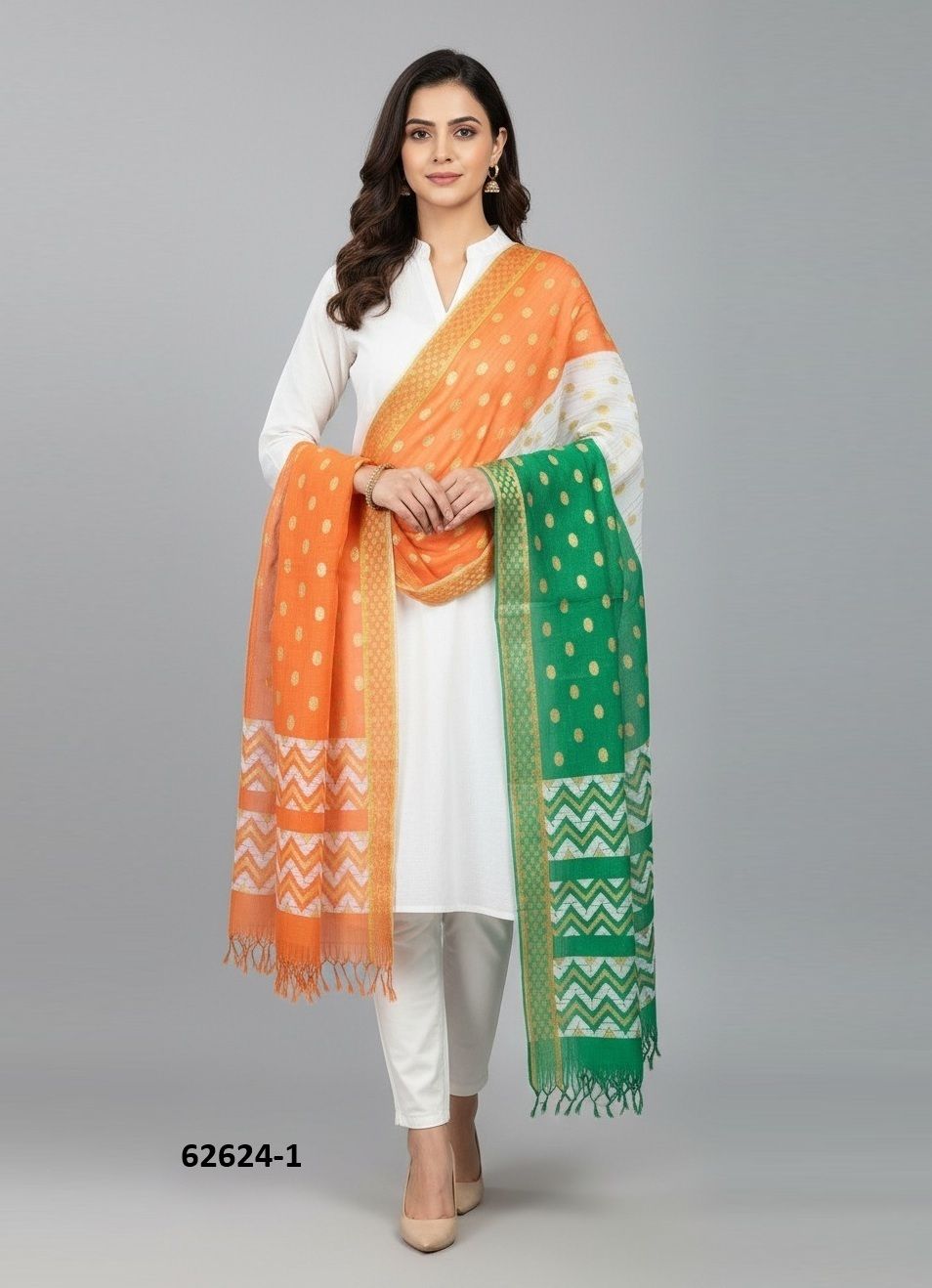 REPUBLIC DAY TIRANGA DUPATTA - Catalog # 62624 (Set of 10 Only Dupattas) by Brand Desi Muse REPUBLIC DAY TIRANGA DUPATTA - Catalog # 62624 (Set of 10 Only Dupattas) by Brand Desi Muse