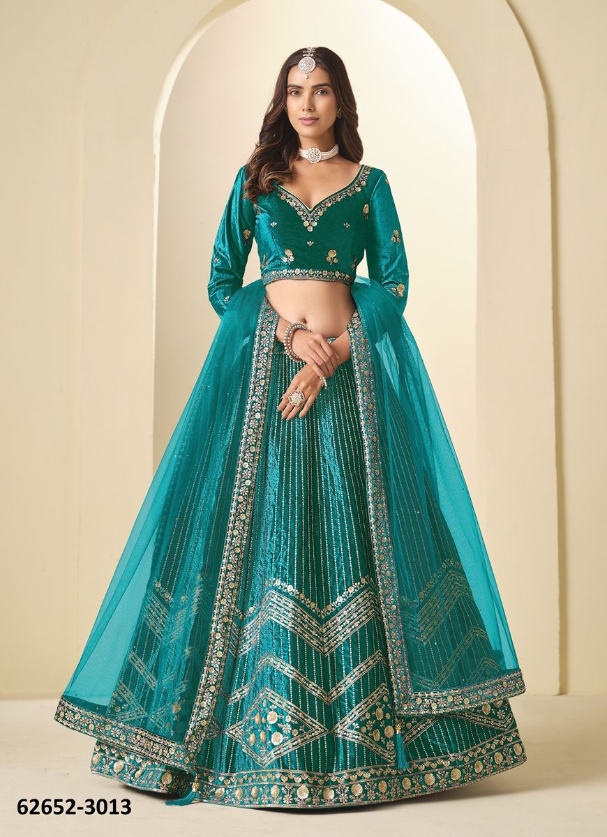 MEHVISH 31 - Catalog # 62652 (Set of 4 Semi-Stitched Lehengas) by Jagraasa