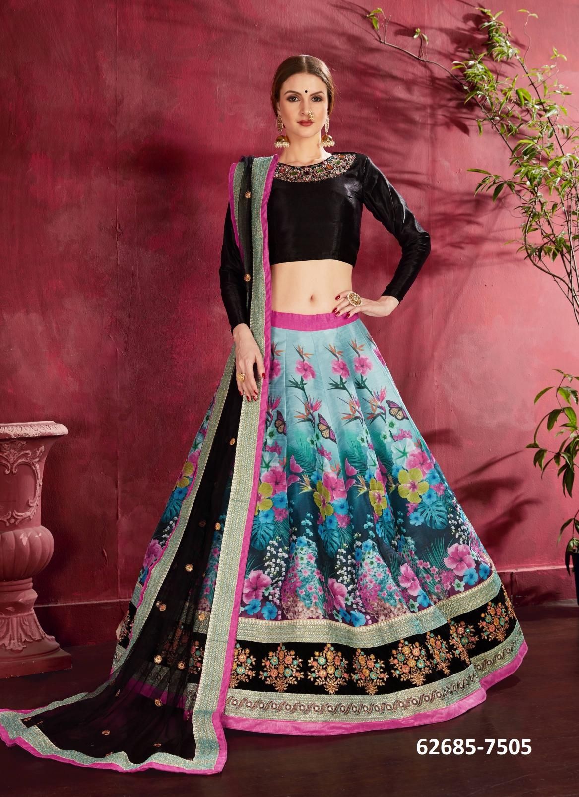 CARNATIONS - Catalog # 62685 (Set of 11 Semi-Stitched Lehengas) by Desi Muse