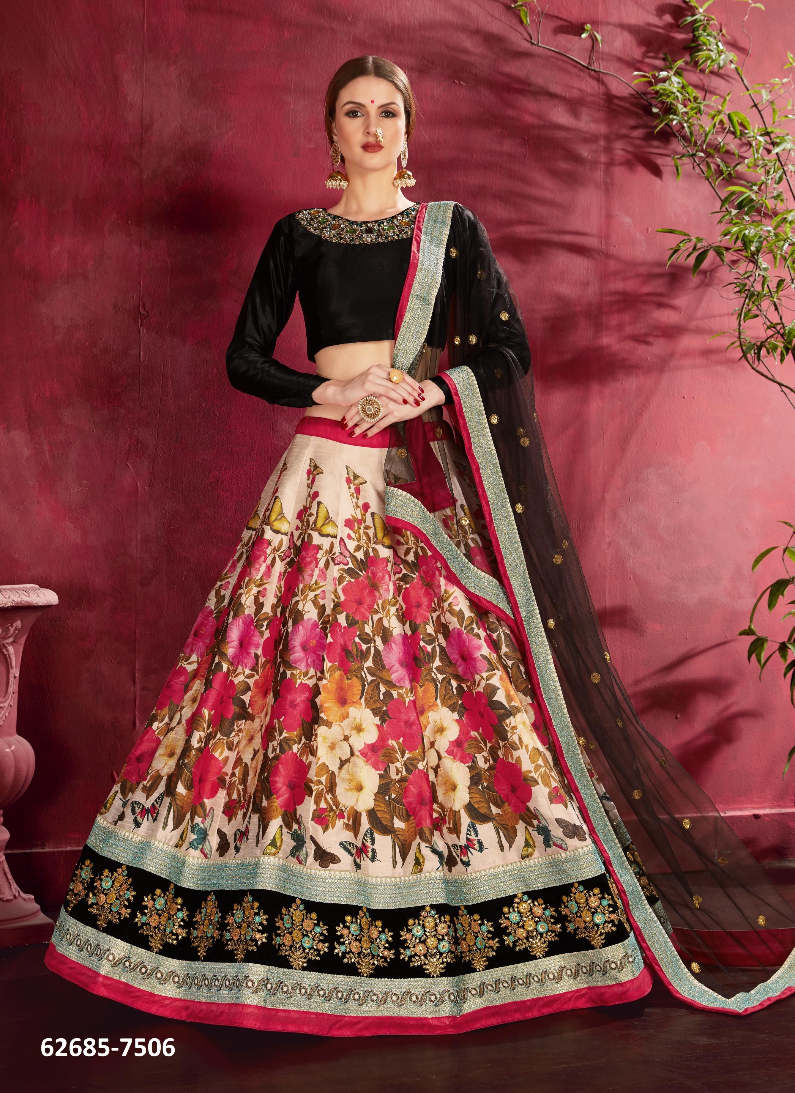 CARNATIONS - Catalog # 62685 (Set of 11 Semi-Stitched Lehengas) by Desi Muse