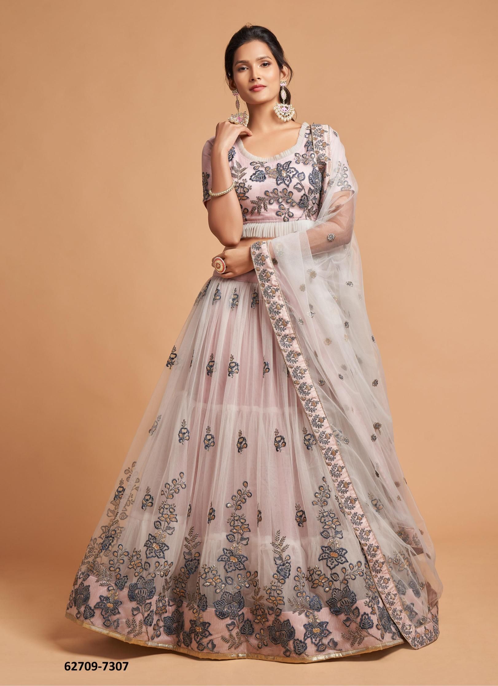 NEO ROMANTIC 2 - Catalog # 62709 (Set of 10 Semi-Stitched Lehengas) by Desi Muse