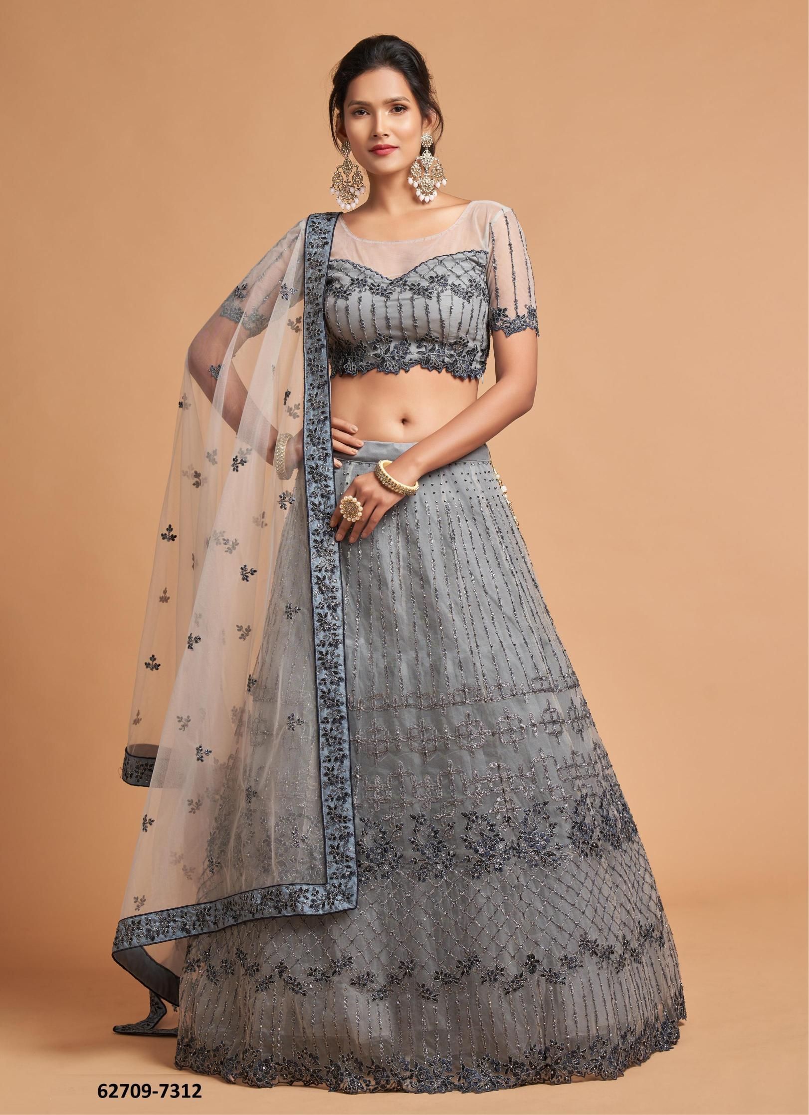 NEO ROMANTIC 2 - Catalog # 62709 (Set of 10 Semi-Stitched Lehengas) by Desi Muse