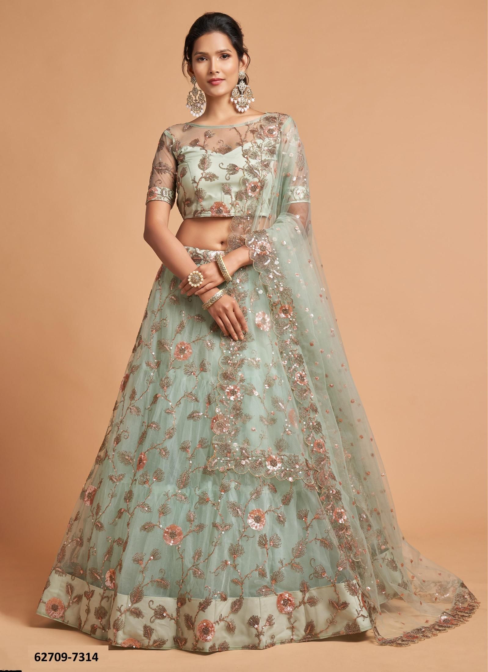 NEO ROMANTIC 2 - Catalog # 62709 (Set of 10 Semi-Stitched Lehengas) by Desi Muse