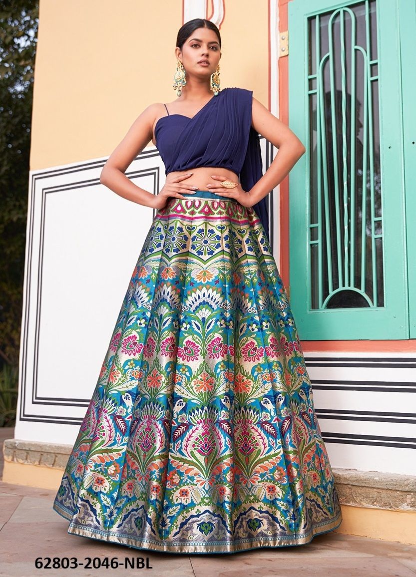 CHOLI & SKIRT SET BANARASI - Catalog # 62803 (Set of 2 Semi-Stitched Lehengas) by Desi Muse