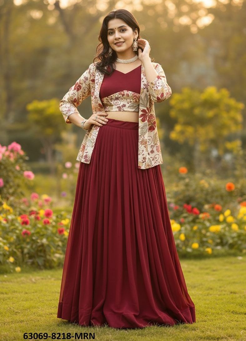 FOIL PRINTED FLORAL KOTI - Catalog # 63069 (Set of 6 Readymade Lehengas) by Komal Pret
