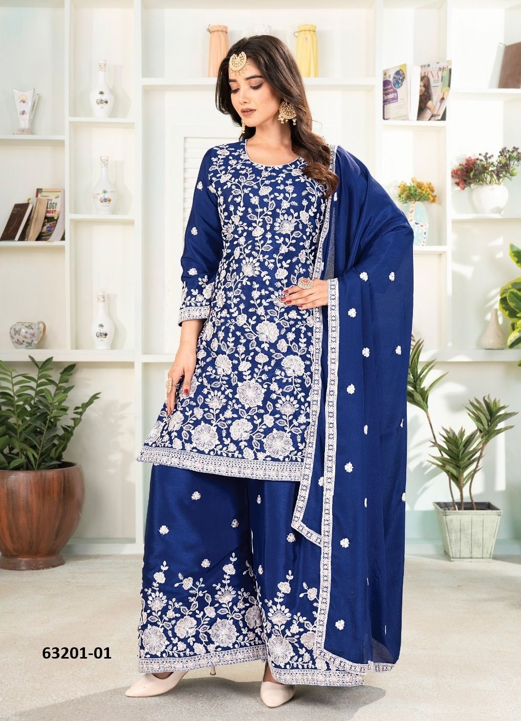 PALAZZO THREAD WORK - Catalog # 63201 (Set of 4 Readymade Salwar Suits) by Amdavadi Fashion PALAZZO THREAD WORK - Catalog # 63201 (Set of 4 Readymade Salwar Suits) by Amdavadi Fashion