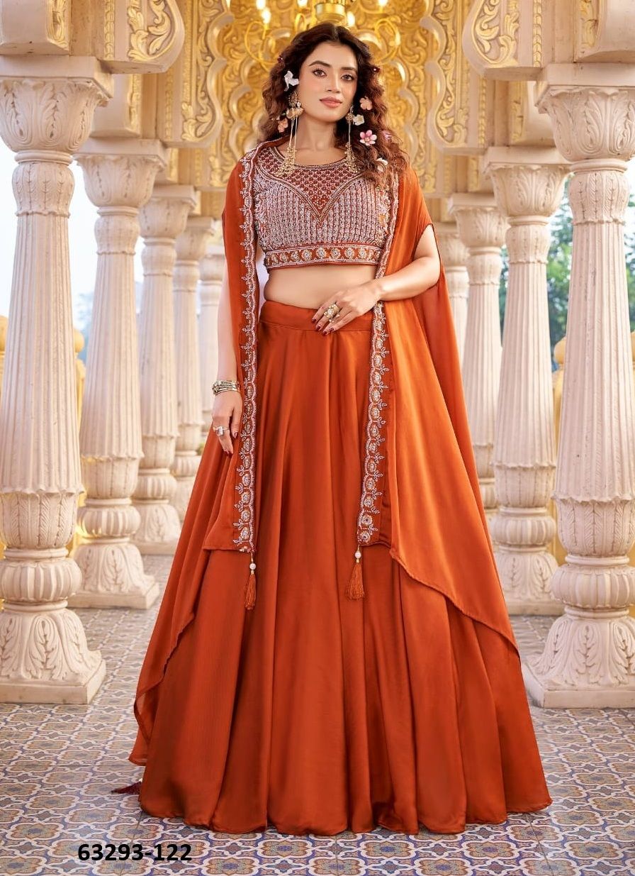 PURPLE ORANGE - Catalog # 63293 (Set of 2 Readymade Lehengas) by Raw Lemon