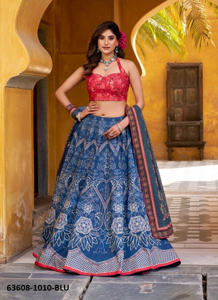 ZYANA - Catalog # 63608 (Set of 4 Semi-Stitched Lehengas) by Desi Muse