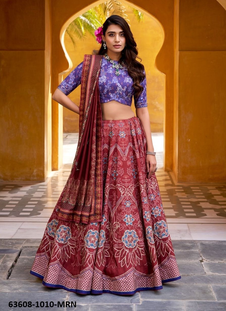 ZYANA - Catalog # 63608 (Set of 4 Semi-Stitched Lehengas) by Desi Muse