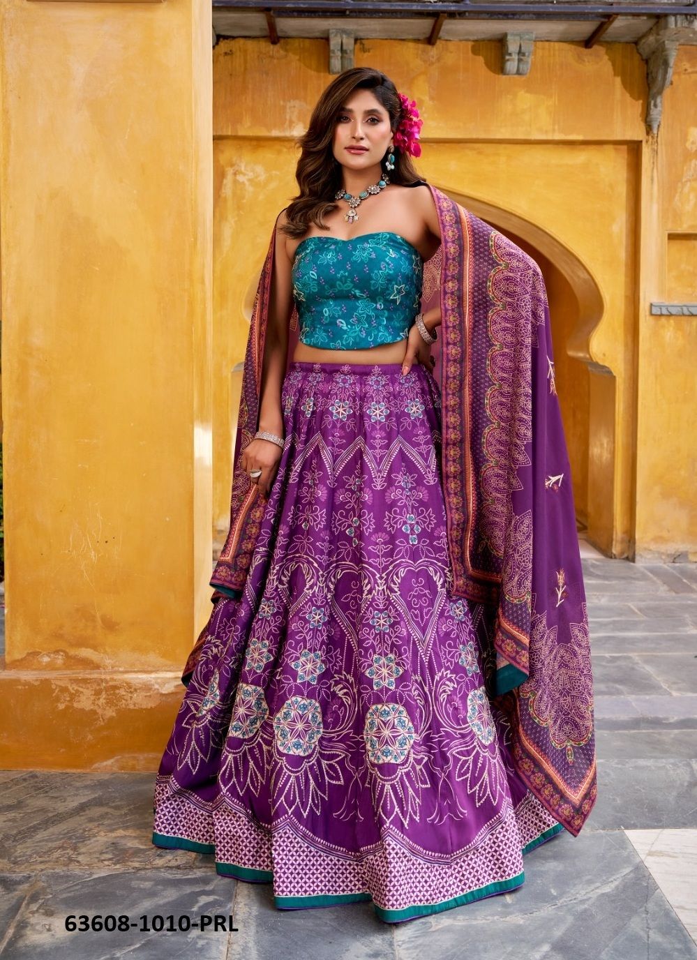 ZYANA - Catalog # 63608 (Set of 4 Semi-Stitched Lehengas) by Desi Muse