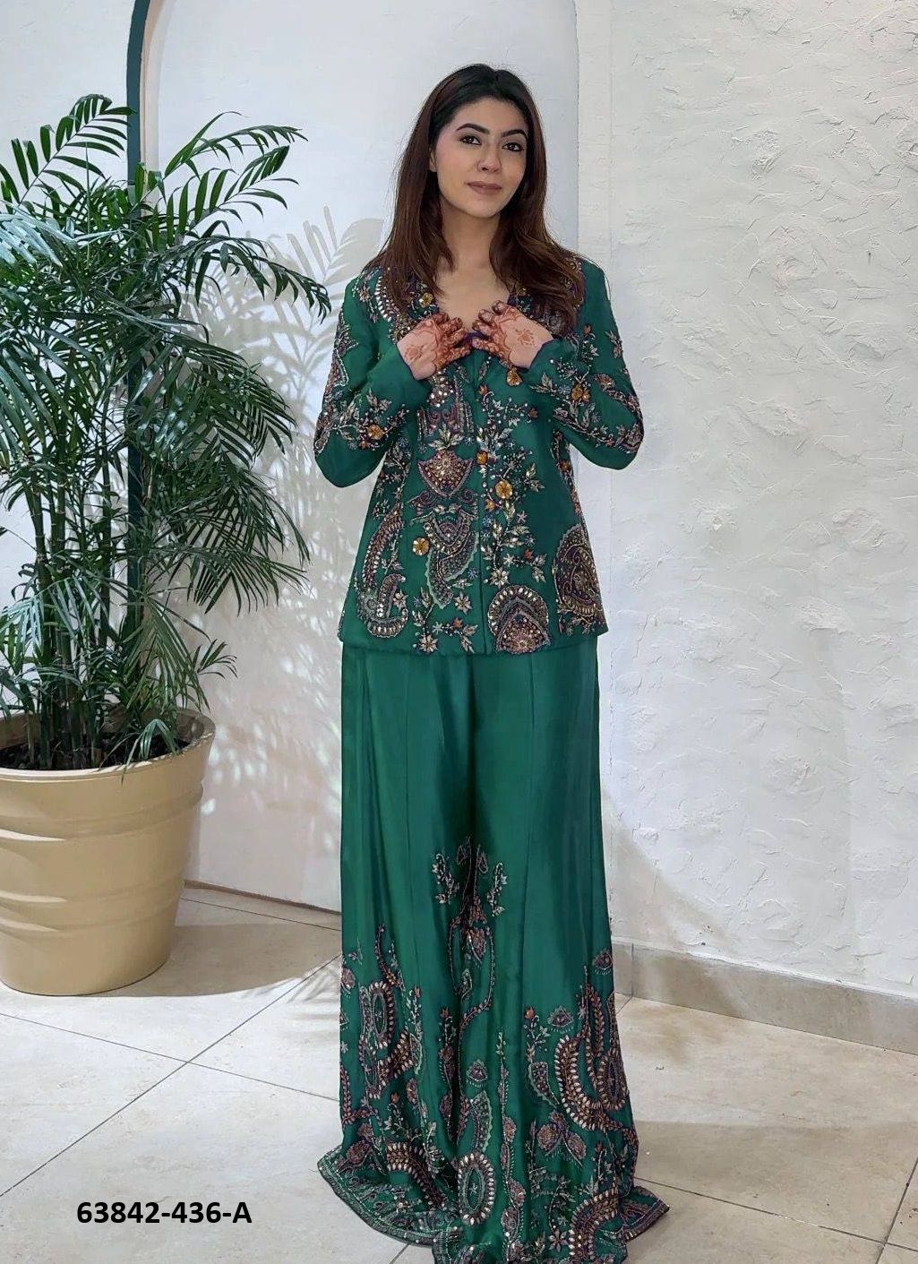 BLOUSE WITH JACKET & PALAZZO - Catalog # 63842 (Set of 4 Indo-Western Outfits) by Amdavadi Fashion BLOUSE WITH JACKET & PALAZZO - Catalog # 63842 (Set of 4 Indo-Western Outfits) by Amdavadi Fashion
