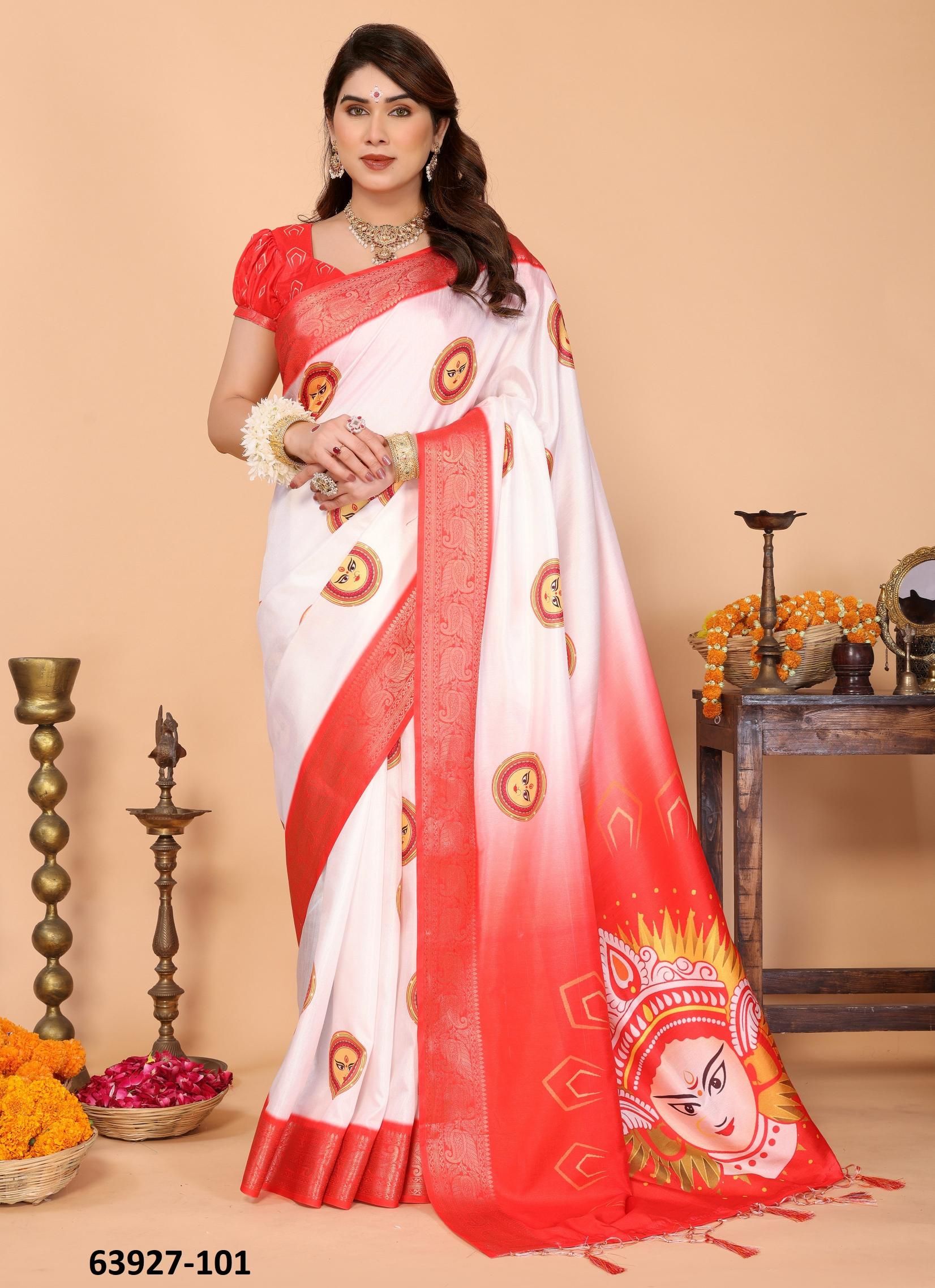 DURGA PUJA SPECIAL - Catalog # 63927 (Set of 18 Sarees) by Desi Muse DURGA PUJA SPECIAL - Catalog # 63927 (Set of 18 Sarees) by Desi Muse