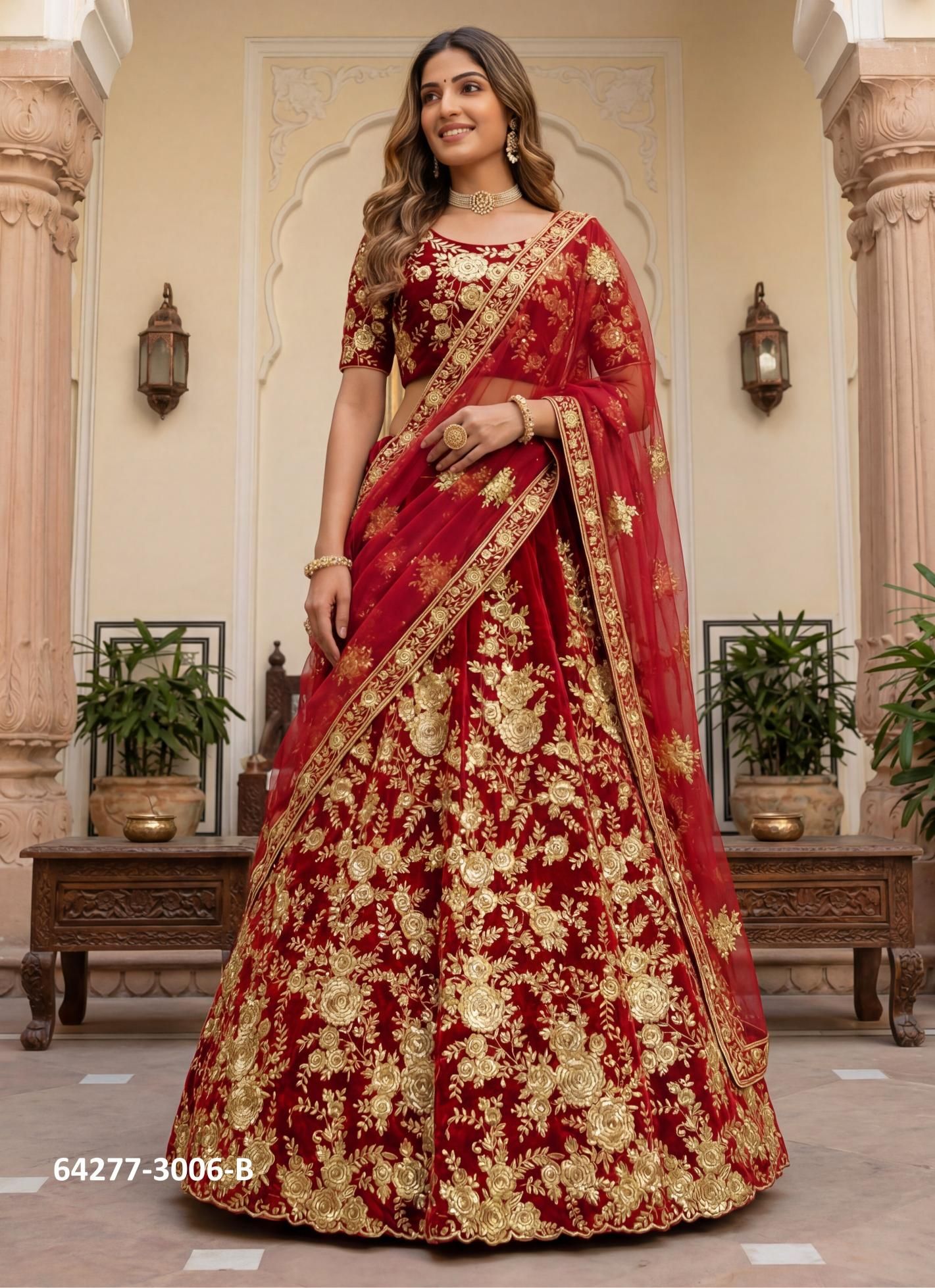 SERIES 3006 - Catalog # 64277 (Set of 3 Semi-Stitched Lehengas)