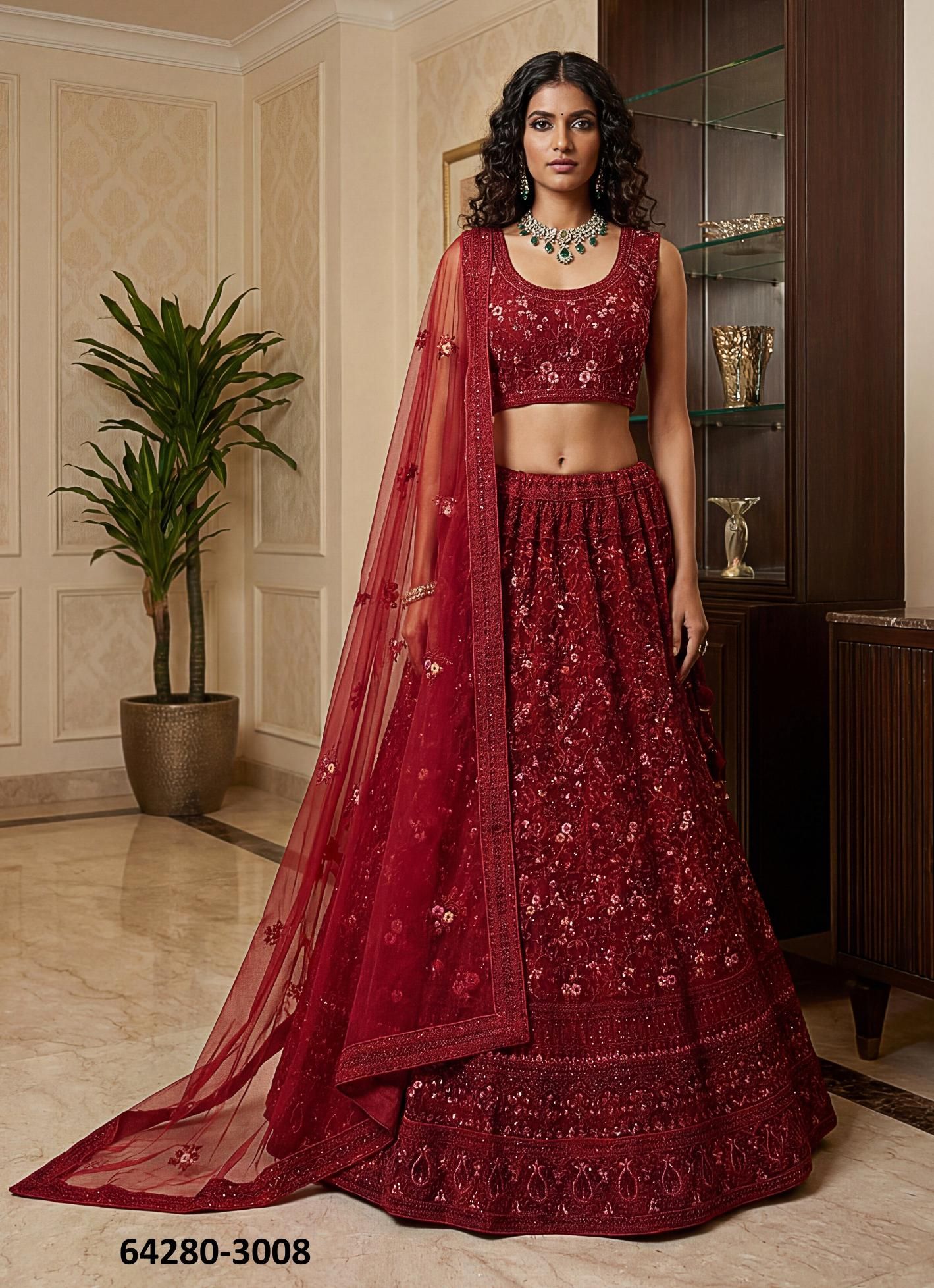 SERIES 3007-3009 - Catalog # 64280 (Set of 3 Semi-Stitched Lehengas)