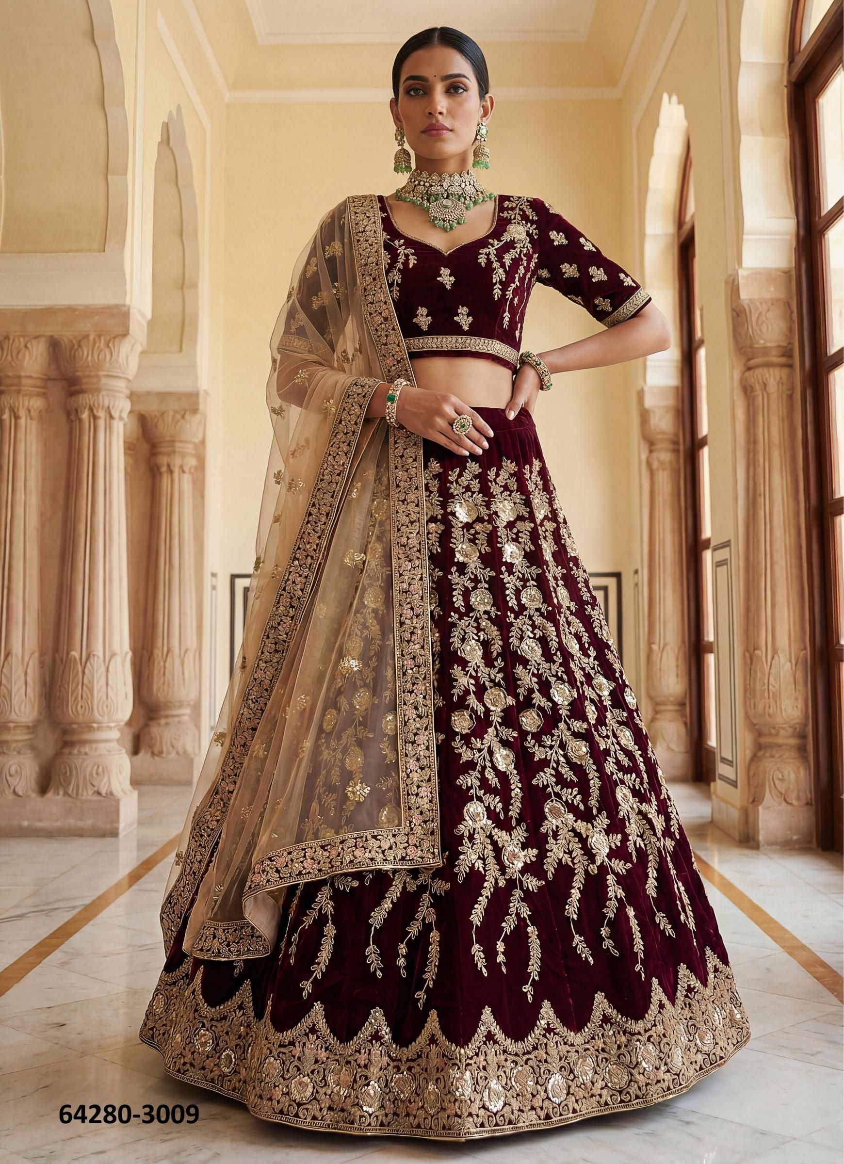SERIES 3007-3009 - Catalog # 64280 (Set of 3 Semi-Stitched Lehengas)