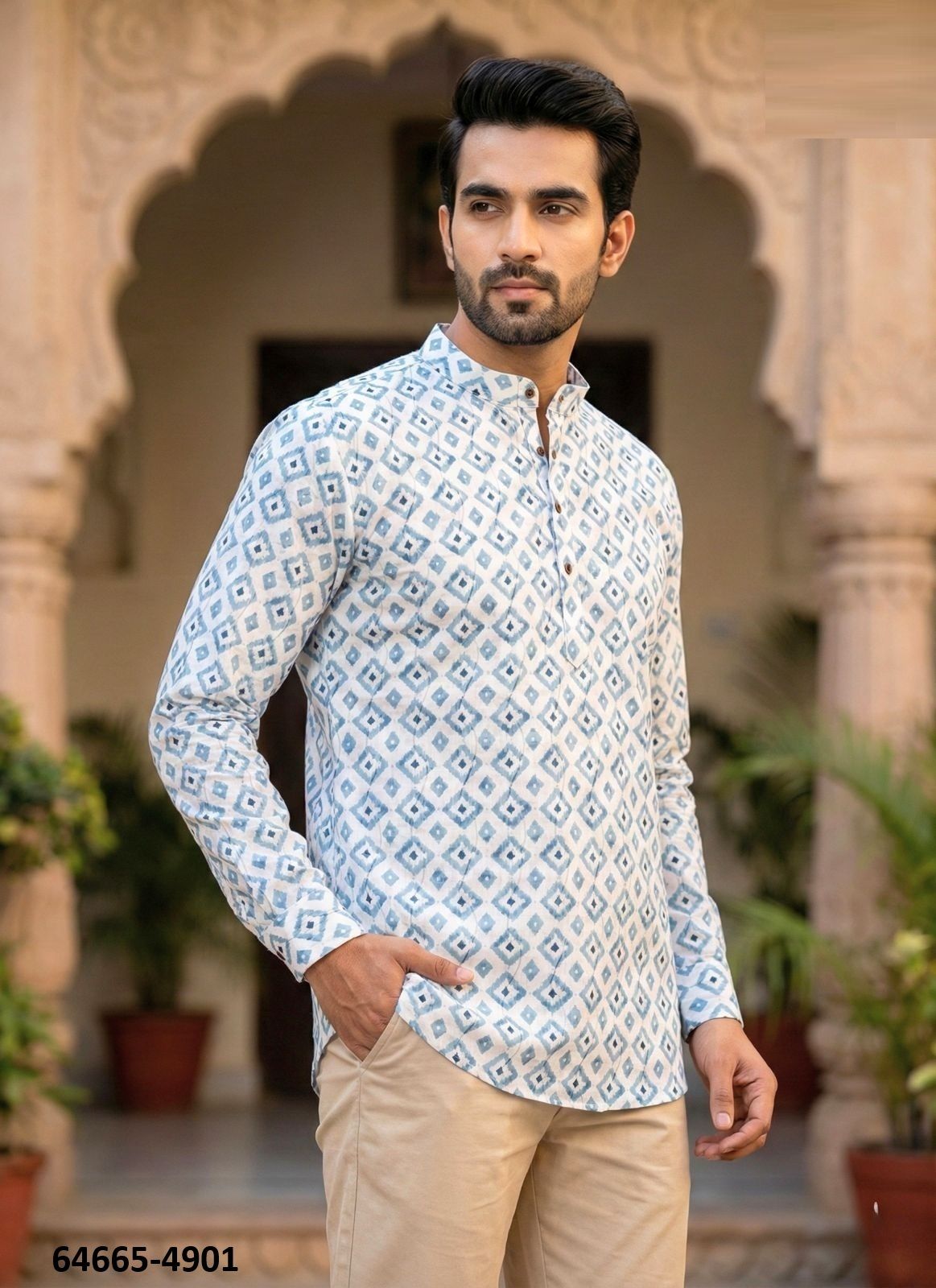 SHORT COTTON PRINTED KURTA - Catalog # 64665 (Set of 7 Men's Ethnic Wear) SHORT COTTON PRINTED KURTA - Catalog # 64665 (Set of 7 Men's Ethnic Wear)
