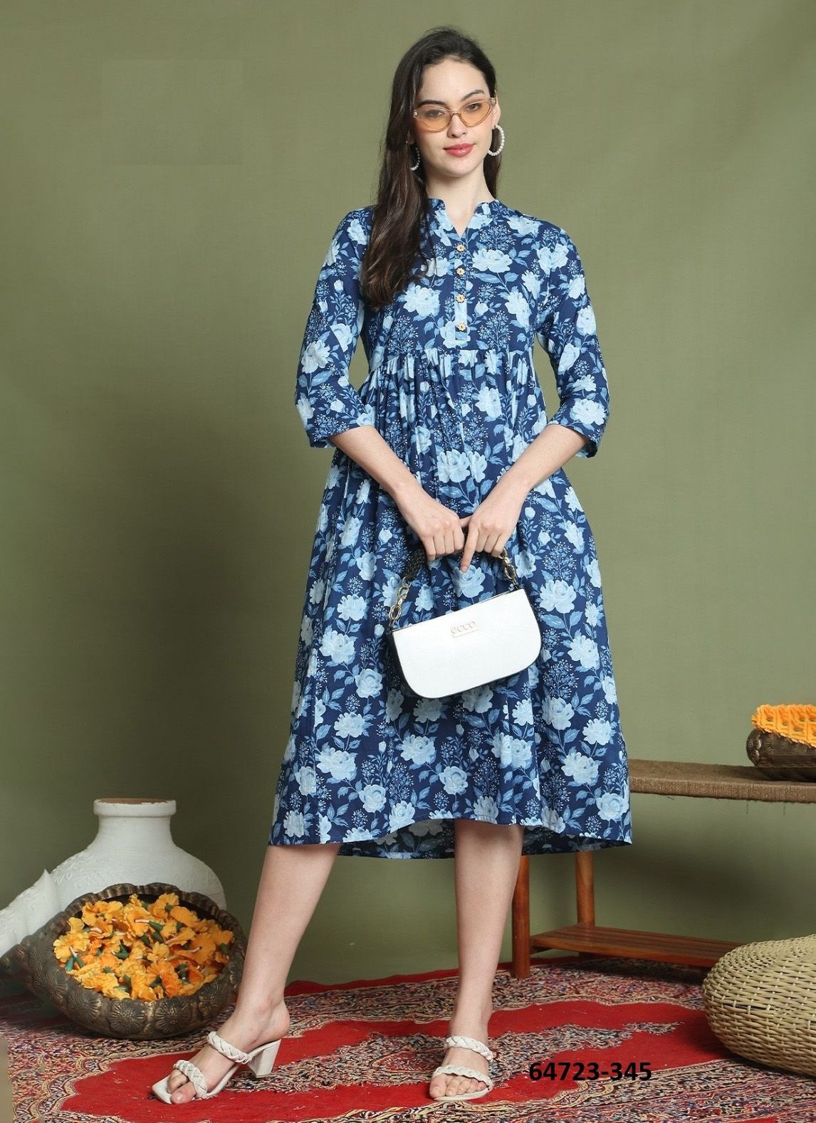 FLORAL FROCKS - Catalog # 64723 (Set of 13 Readymade Women's Kurtis / Tops)