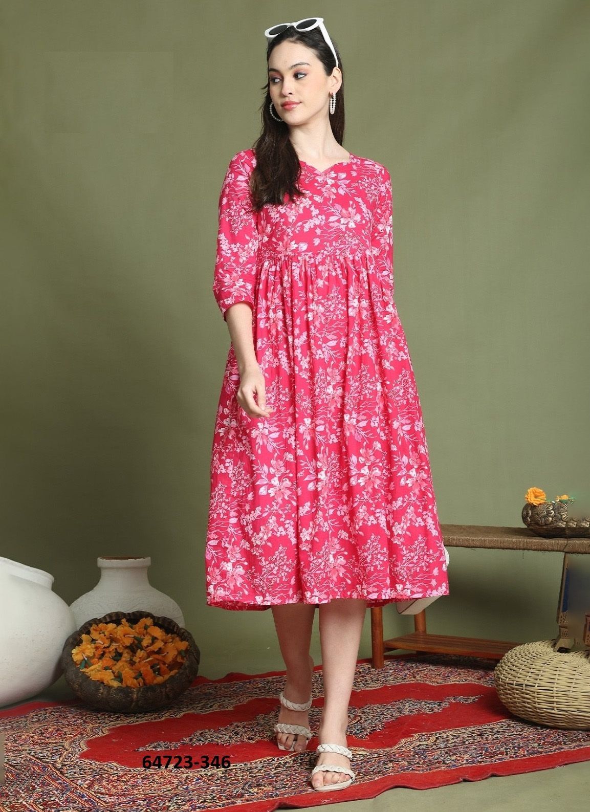 FLORAL FROCKS - Catalog # 64723 (Set of 13 Readymade Women's Kurtis / Tops)