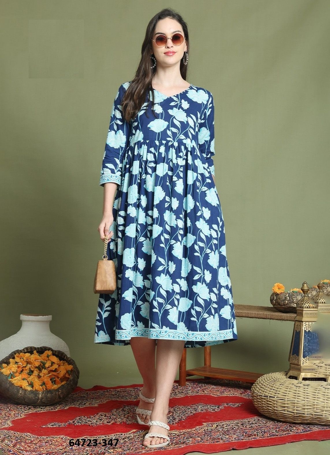 FLORAL FROCKS - Catalog # 64723 (Set of 13 Readymade Women's Kurtis / Tops)